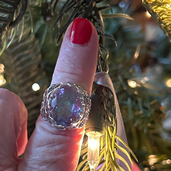 Vintage New Iridescent Swarovski Crystal 925 SS Statement Ring size 7